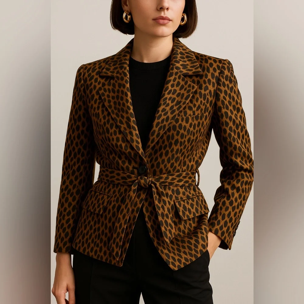 Vintage St. John Collection Leopard Print Jacket – Lined Belted Jacket | Size 12 - Picture 1 of 8